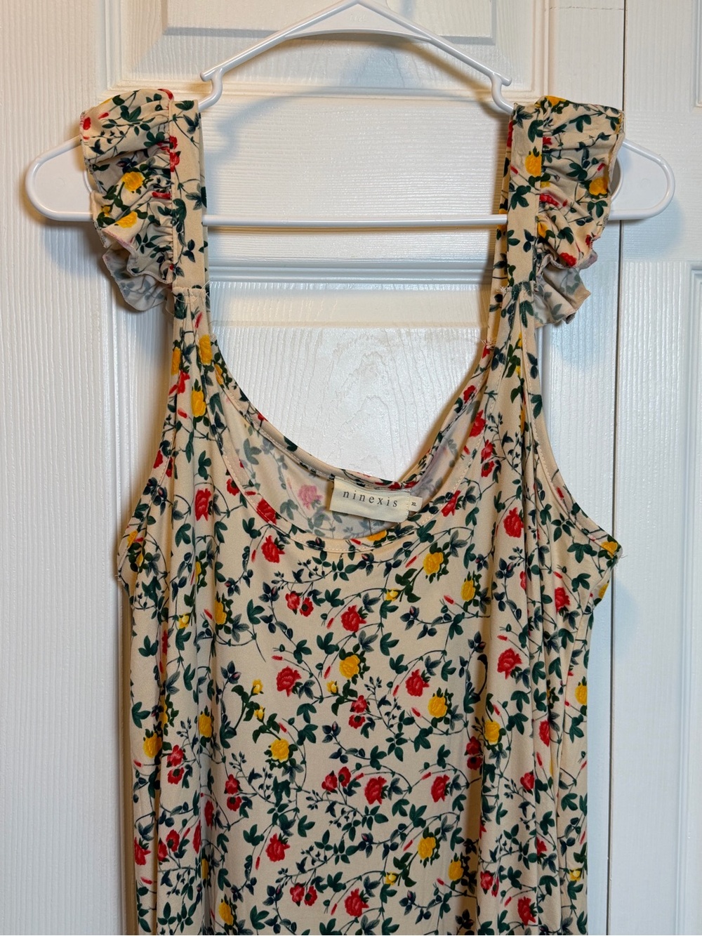 NWT NineXis Floral Maxi Dress XL Ruffle Strap Stretch Boho Cottagecore - Picture 2 of 9